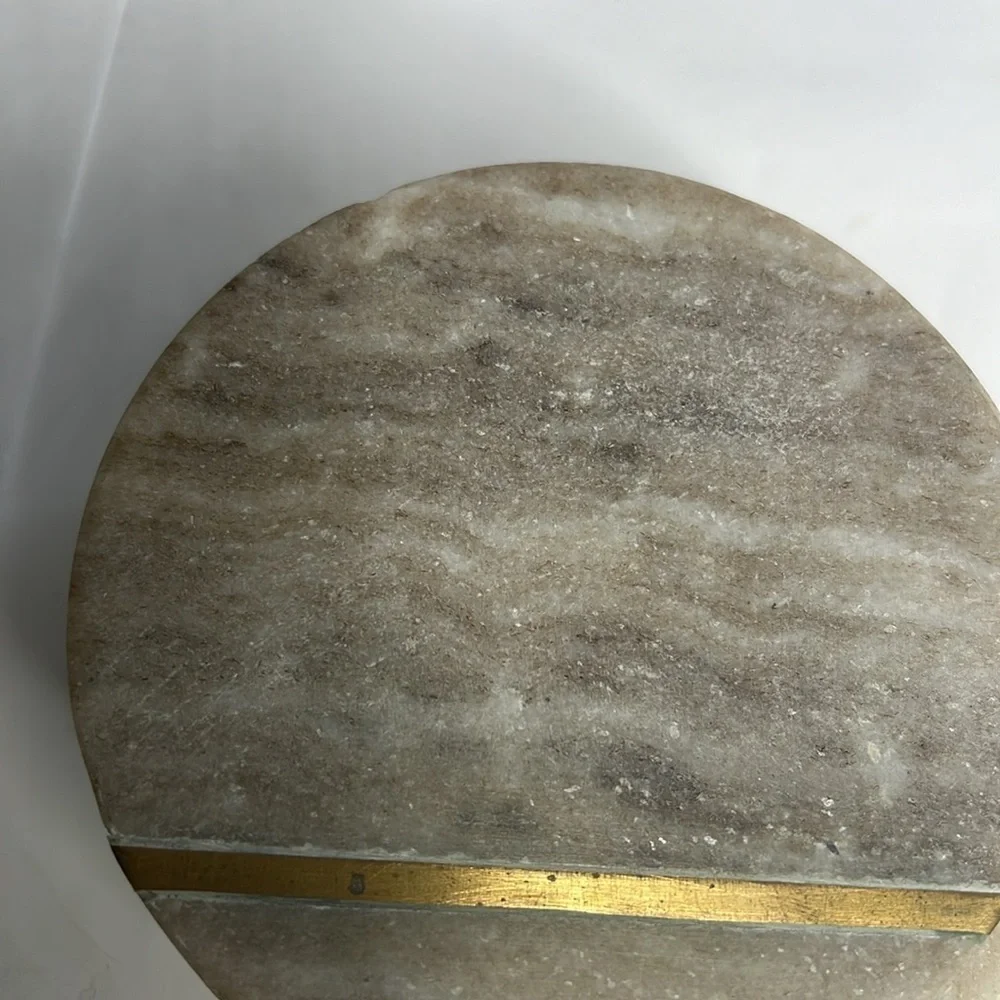 Set of Four Marble Coasters with Brass Gold Stripe 4”